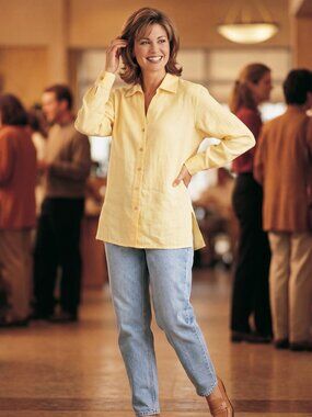 Talbots Women Size 6P Button Down Shirt Yellow Pure Irish Linen Elevated Coastal